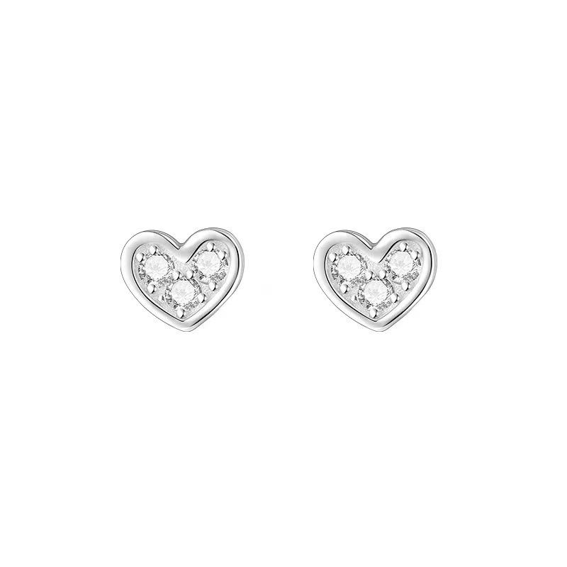 Real 925 Silver Zircon Hollow Heart Mini Stud Earrings For Women Trendy Fine Jewelry Small Niche Luxury Accessories