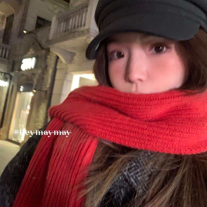 Christmas Positive Red Scarf Festive Transfer New Gift Scarf Warm Thickened Wool