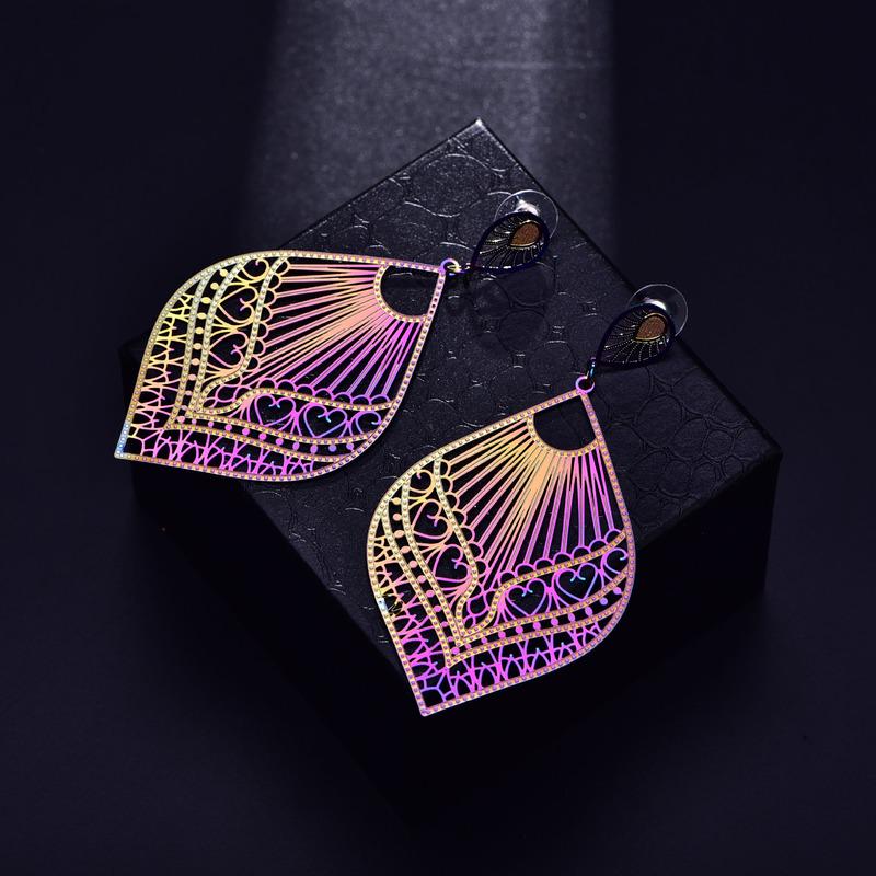 Women Chic Peach Heart Leaf Shape Colorful Earring Hollow Out Dangle Earring Party Birthday Gifts