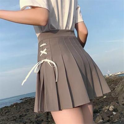 Pleated Mini Skirt Women Summer Solid A Line High Waist Strappy Skirts Japanese Streetwear White Sexy Skirt for Women