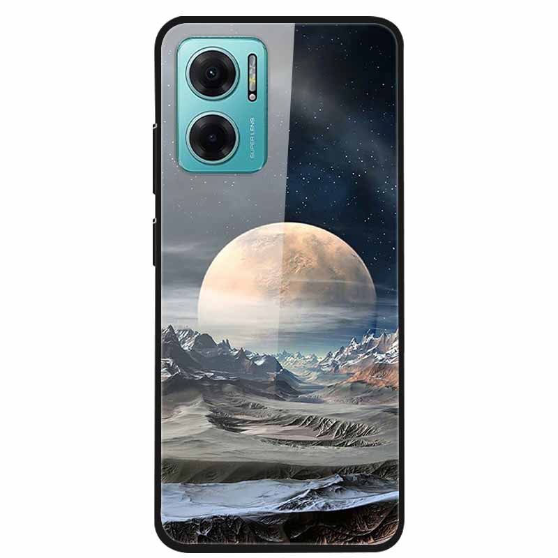 Case For Xiaomi Redmi Note 11E Luxury Tempered Glass Hard Back Cover For Redmi Note 11E Capa Shockproof Flower Funda Wolf Coque
