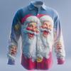 Christmas Men's 3D Santa Claus Printed Long Sleeve Shirt Polyester Lapel Formal Casual Shirt Autumn and Winter All-match Tops