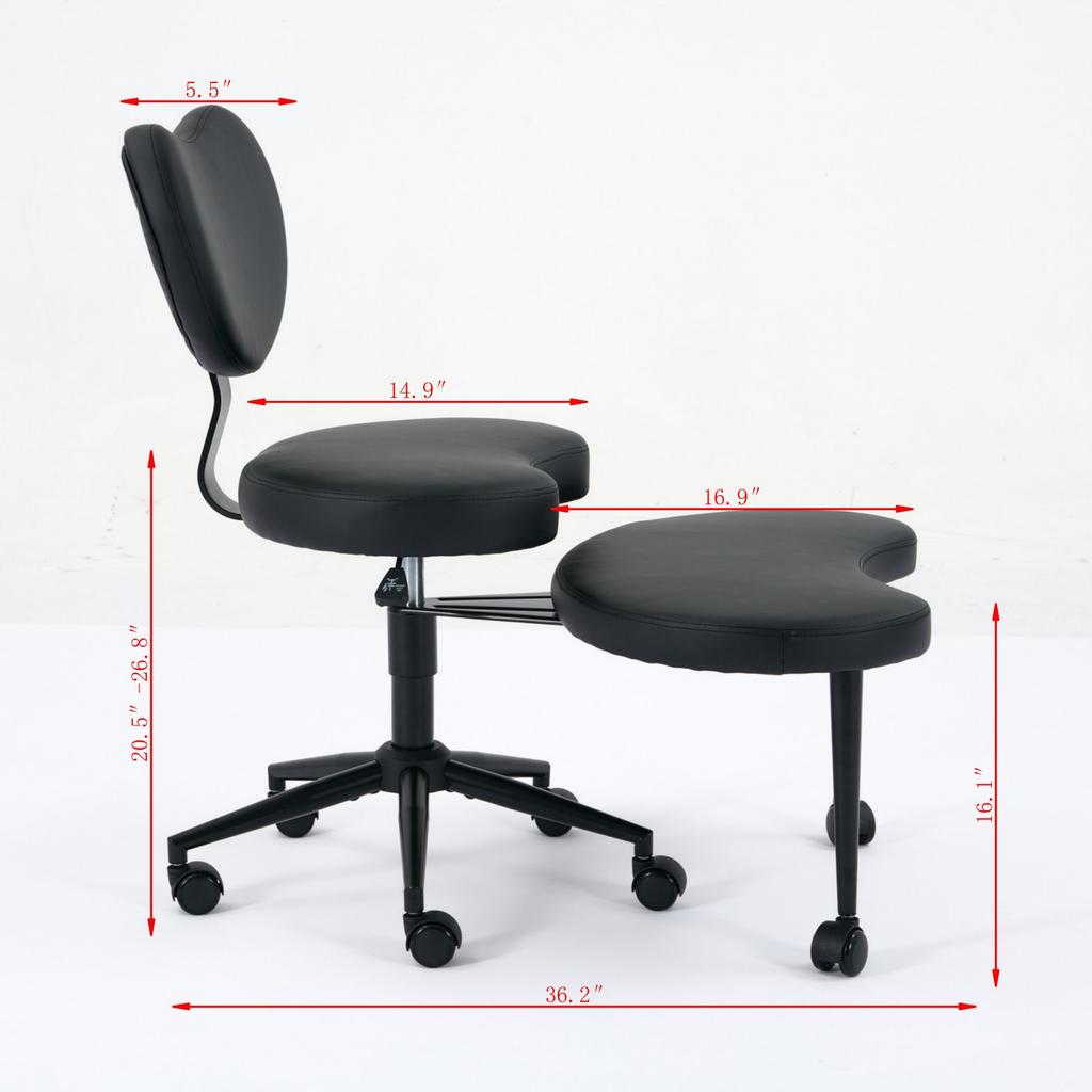 Sedia da Meditazione Plus, Sedia per Sedersi a Gambe Incrociate con Ruote, Sedia per ADHD, Sedia da Scrivania con Supporto Lombare e Sgabello Regolabile, PU Nero, DE1887BK