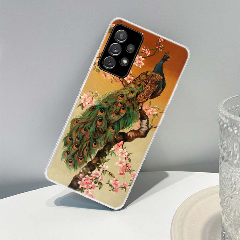 Bird Peacock Feather Phone Case For Samsung Galaxy A13 A14 A15 A16 A17 A53 A54 A55 A56 A57 A33 A34 A35 A36 A37 A23 A24 A25 A26 G