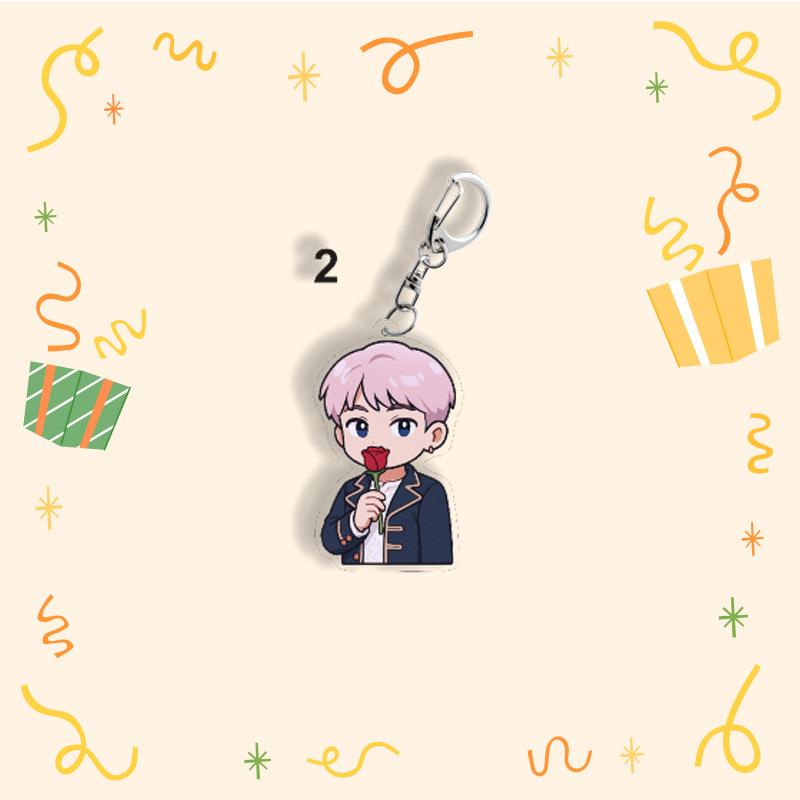 BTS Cute Keychain, Cartoon Figure Keyring with Rose Design, Kpop Idol Cartoon Bag Pendant for ARMY Fans(Jin RM Suga Jimin V J-Hope Jungkook)
