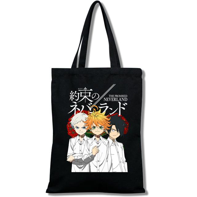 Fashion Anime The Promised Neverland  Men Women Reusable Shopping Bag Cartoon Print Eco-Friendly Canvas Tote Bag