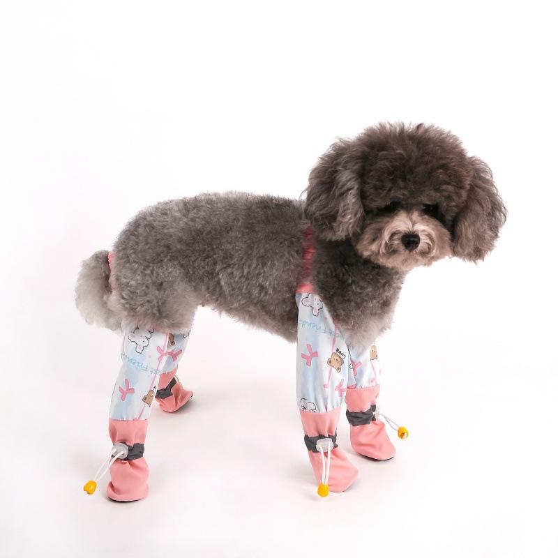 Autumn and Winter Dog Shoe Covers Dust Pants for Small Bear Plaid Jumpsuit Walking Clothes for Outdoor Activities