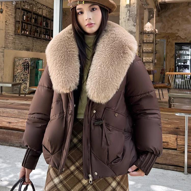 Streetwear Big-Fur-collar Down Cotton-padded Jacket Women's Winter Short Parkas Thicken Warm Coats Lady Fashion Outerwear