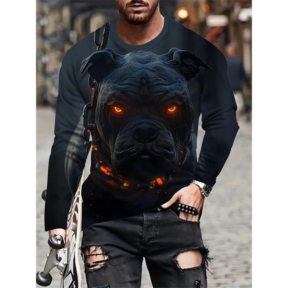 Spring and Autumn Round Neck Animal Pattern 3D Printed Top Fashionable Casual Long Sleeved Men's T-shirts