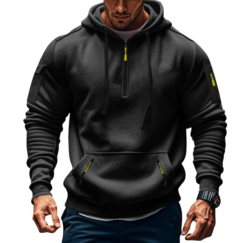 Men's Solid Color Half-Zip Hoodie Men's Sports Plus Size Casual Sweatshirt