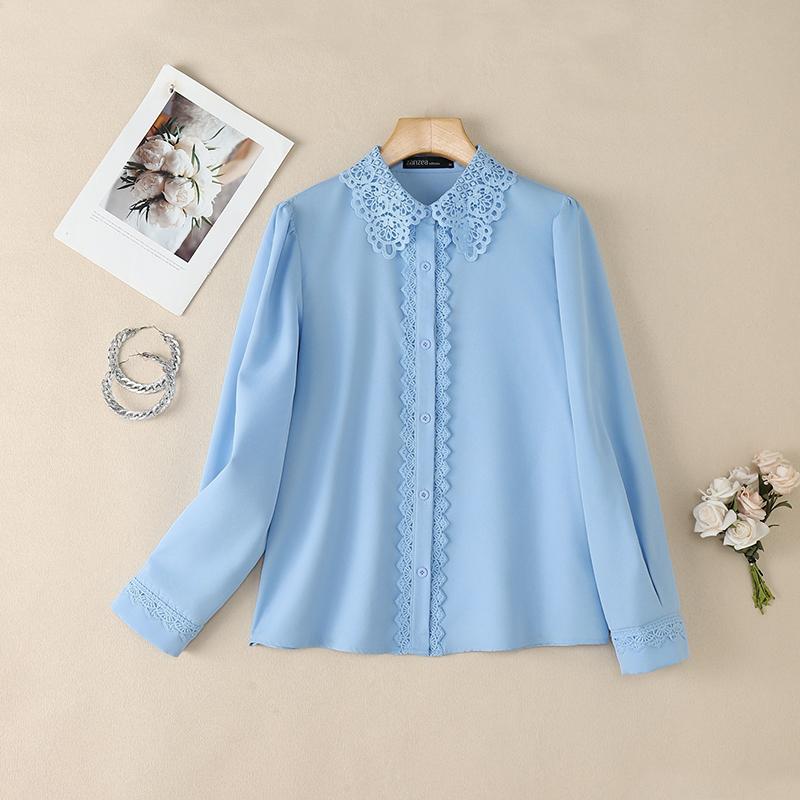 ZANZEA Women Casual Lace Splice Collar Long Sleeve Blouse