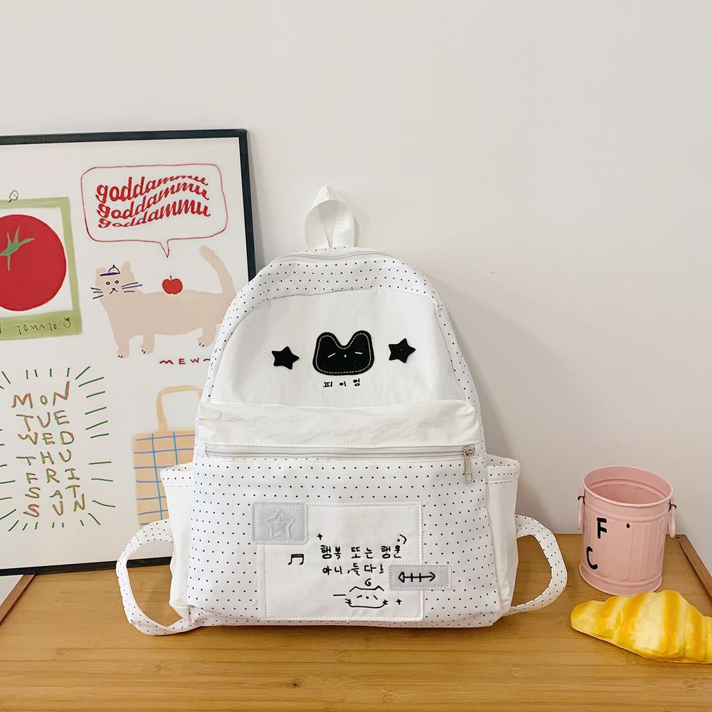 Korean Simple and Cute Sweet Polka Dot Backpack Women's High-value Campus Party Class Schoolbag Lightweight Versatile Backpack