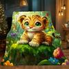 Cute Tiger Cub Forest Animals Cartoon Flannel Blanket Kids Soft Cozy Bedding Animal Print Baby Nursery Decor Throw Cover