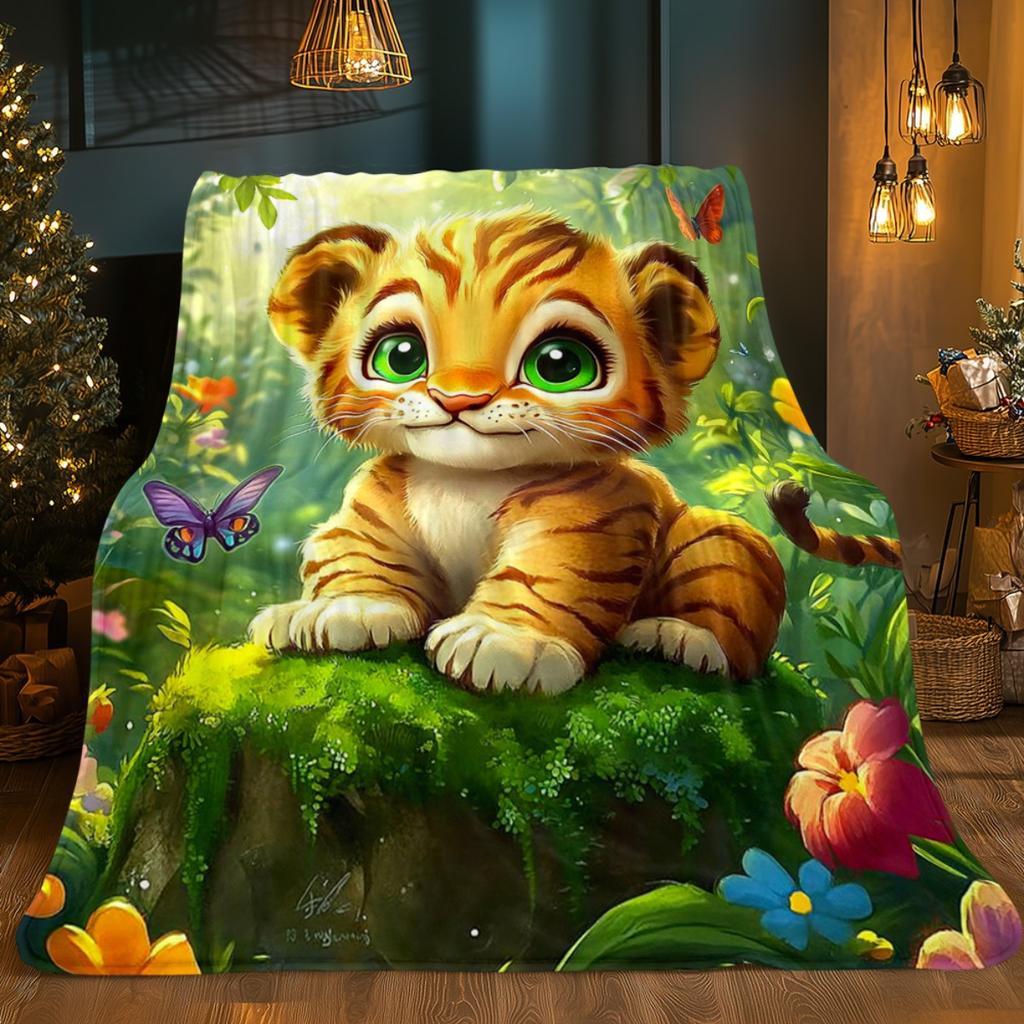 Cute Tiger Cub Forest Animals Cartoon Flannel Blanket Kids Soft Cozy Bedding Animal Print Baby Nursery Decor Throw Cover