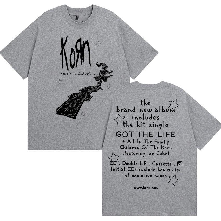 Rock Korn Follow The Leader Double Sided Print T Shirt Men Women Retro Harajuku Fashion Cotton Short Sleeve T-shirts Streetwear