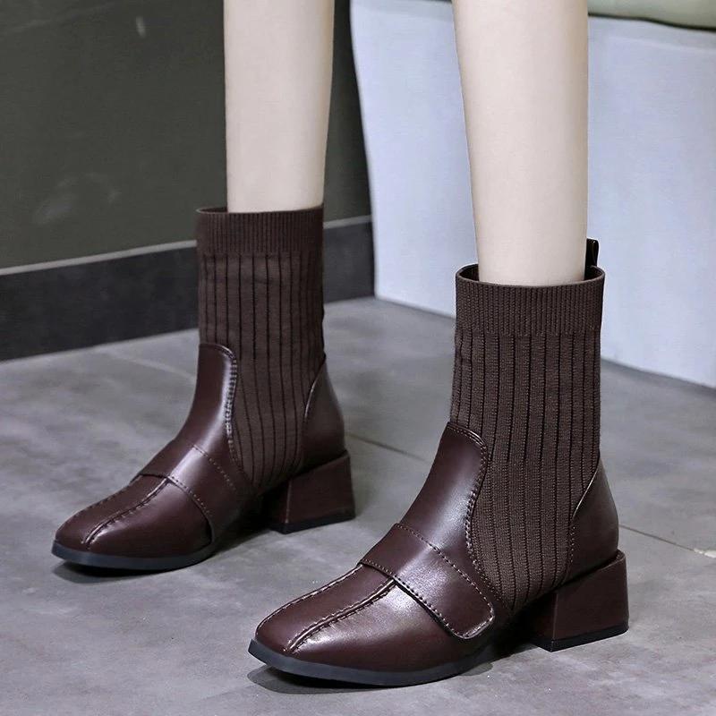 Female Ankle Boots Sock Short for Women Elastic Booties Footwear Comfortable and Elegant on Offer Buffalo London Shoes Platform
