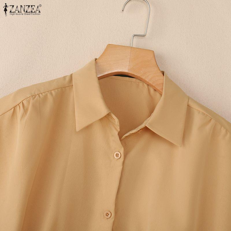 ZANZEA Lässige Bluse mit Umlegekragen und einfarbigen Kurzarmshirts für Damen