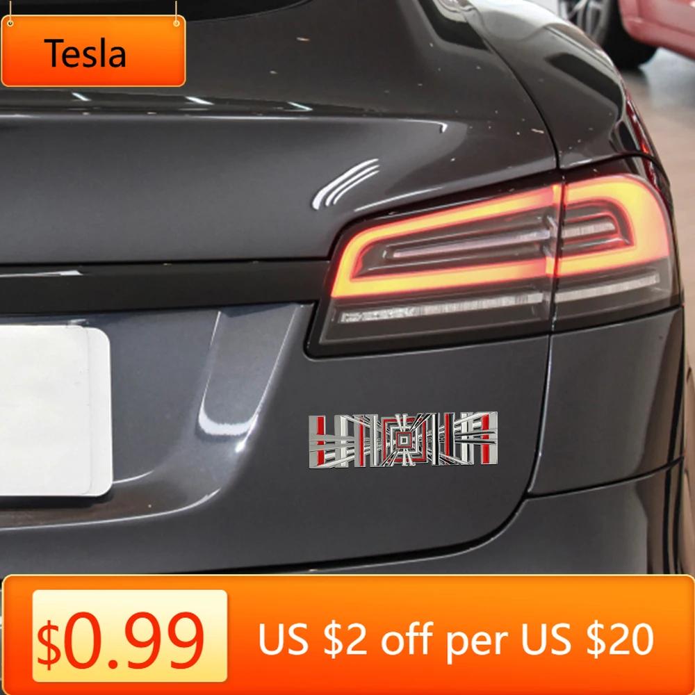 Car Sticker Tesla 3D Metal Alloy Plaid Logo Rear Trunk Fender Badge Emblem Sticker Decals For Tesla Model Y S 3 X Roadster 2022 