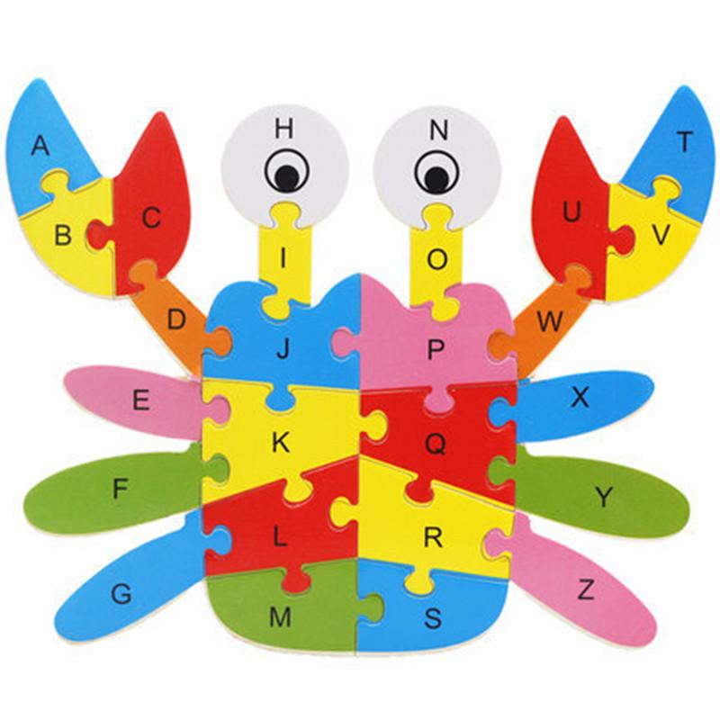 English Letter Building Block Wood Animal Jigsaw Puzzle Children Cognition Intelligence Toy For Toddlers Early Educational Gifts