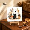 Festive Home Decor for October Halloween Wood Tabletop Sign with Mini Easel, Cute Pumpkin Ghost Decorative Party Table Centerpieces Plaque,