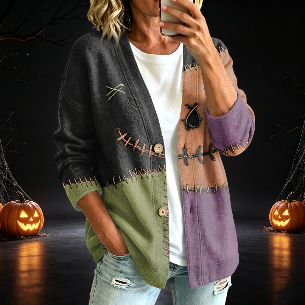 Women's Casual Button-Up Printed Jacket for Halloween Festival