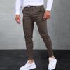 Men Pants Slim Fit Mid Waist Solid Color Soft Breathable Pockets Business