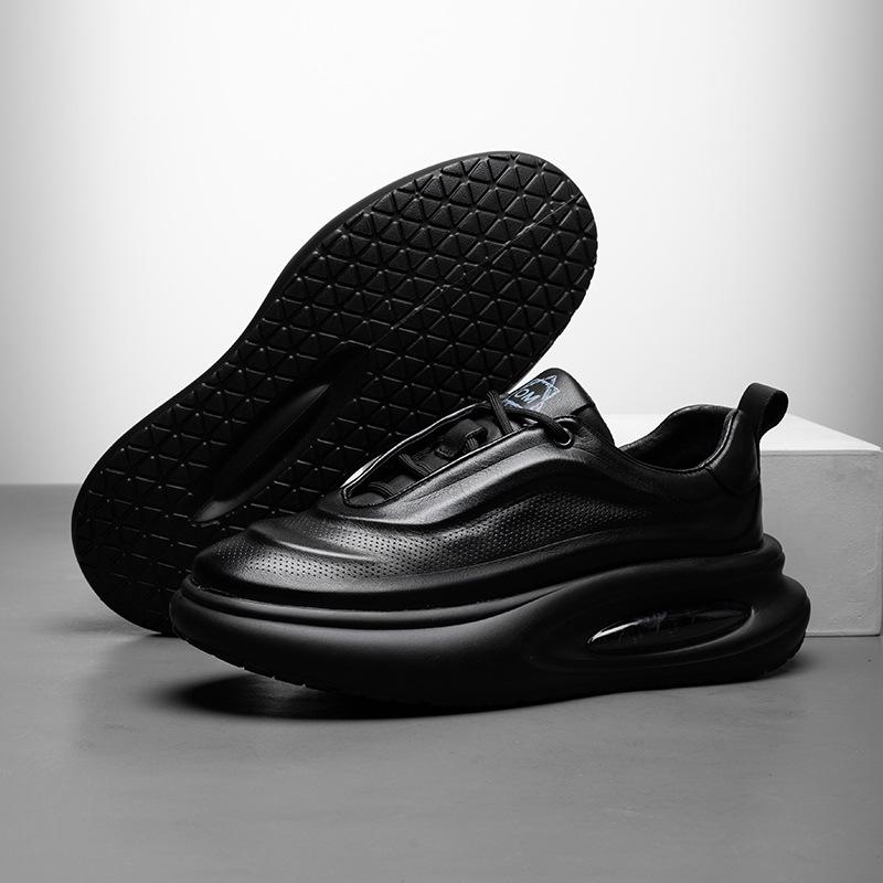 2025 Direct Supply Dad Shoes Men's Casual Versatile Breathable Leather Shoes Thick-soled Air Cushion Heightening Shoes White Shoes