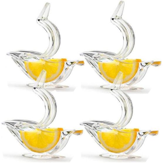 New Acrylic Manual Lemon Slice Squeezer, Portable Transparent Fruit Juicer, Elegance Bird Shape, Hand Juicer for Orange Lemon Lime Pomegranate (4Pcs)