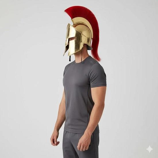 King Leonidas Golden Spartan Helmet, Red Plume Greek Warrior Armor, 300 Movie Cosplay Helm, Medieval Greek Collectible
