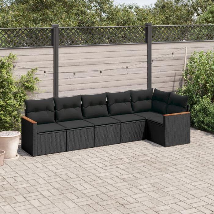 VidaXL Salon de Jardin avec Coussins 6 pcs, Canapés de Terrasse, Ensemble de Meubles de Patio, Mobilier d'Extérieur, Noir 3258387