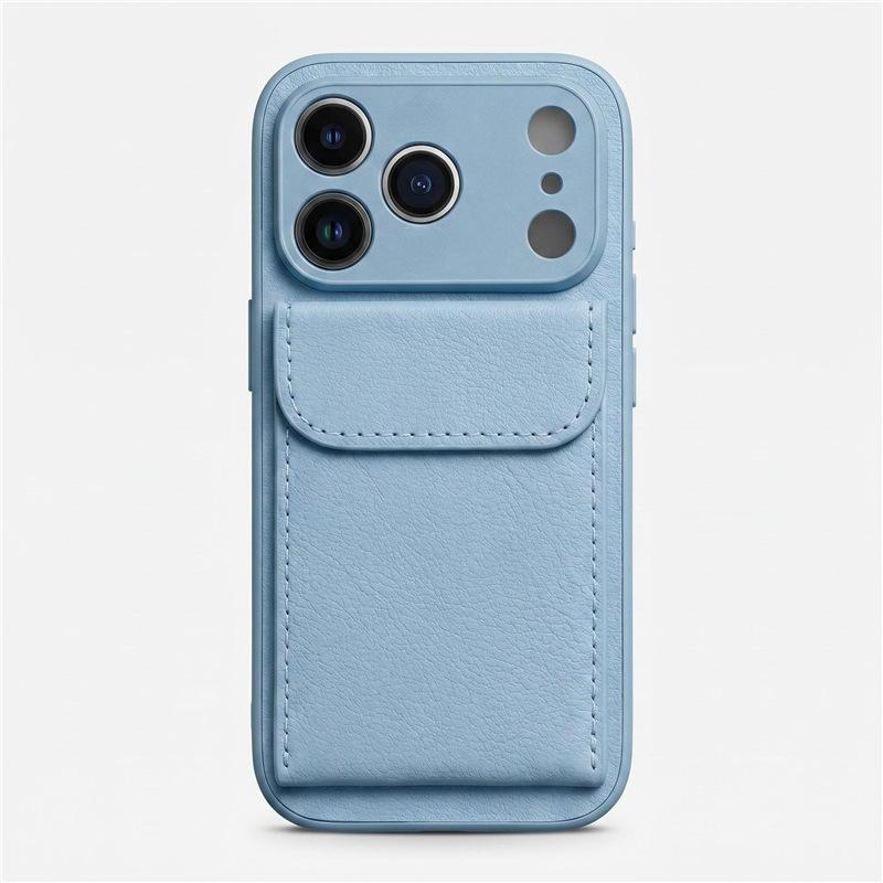 Applicable to iPhone17PROMAX mobile phone case, lychee leather pattern card bag bracket, advanced Apple 16 anti-drop protective case.