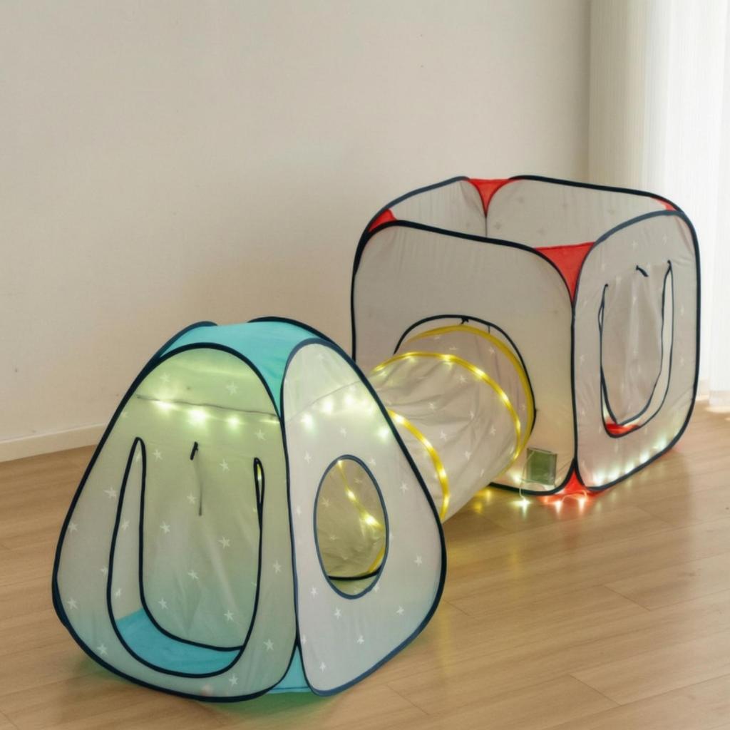 3 Pieces TwoSection Play Tent with Indoor Cloth Tunnel Young Child Playhouse for
