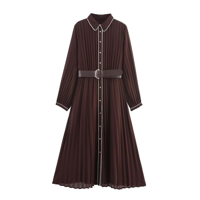 

Araltay New Arrival Fashion Style Women s Clothing Fashion All-Match Match Belt Ruched Midi Skirt Dress 4387225 Dark brown L