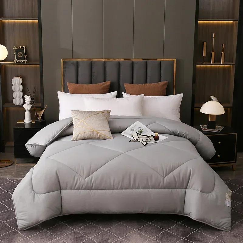 

Winter Quilt Thick Warm Soft Quilted for Adult Warm Comfortable Solid Color Comforter Double Size Bed Blanket Comforter 1.8x2.2m 1.6kg сірий