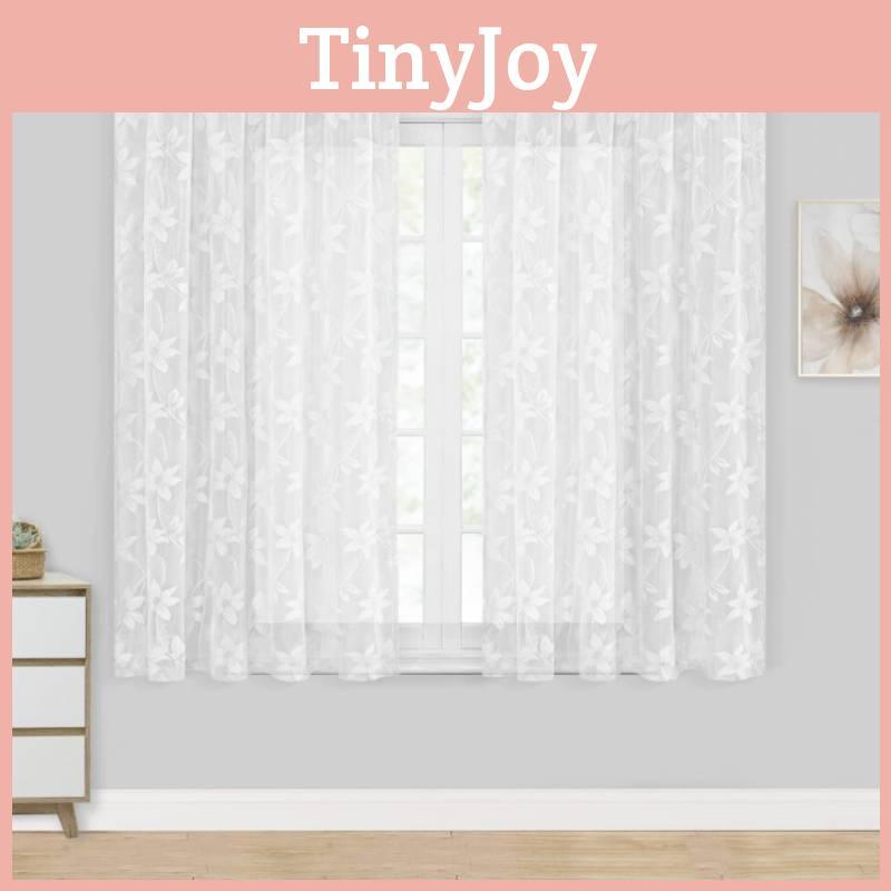 Lace White Floral Sheer Curtains For Daily Bedroom Kitchen Decoration Set Of 2