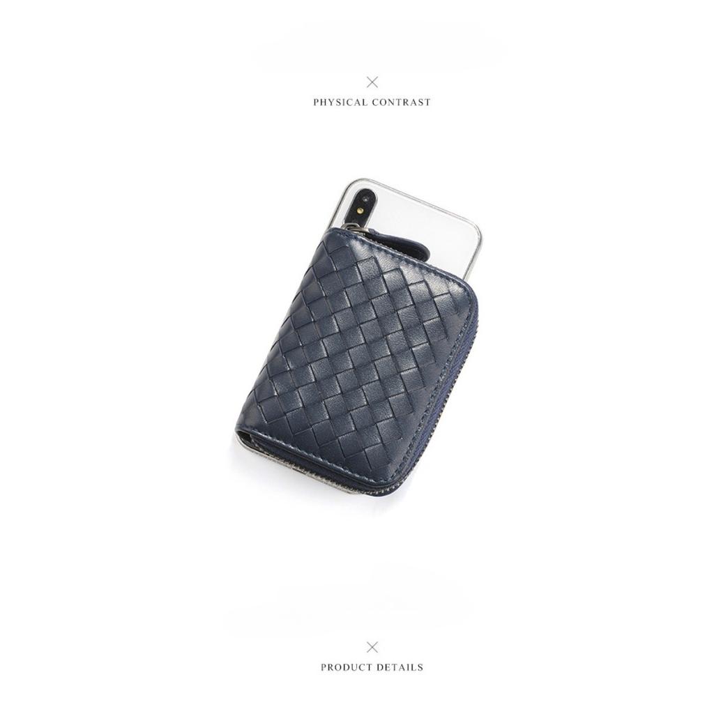 Všestranná kožená peněženka na karty s více sloty, dámská mincovka, tkaná peněženka na karty z ovčí kůže, držák na vizitky