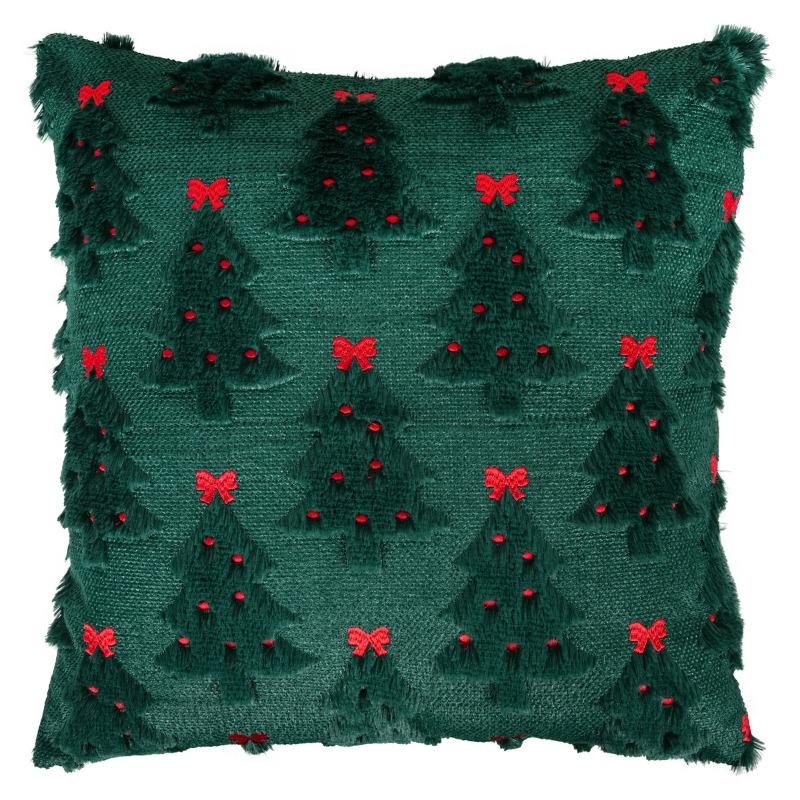 2pcs/set Christmas Bow Embroidered Pillow Covers Polyester Flannel Tree Design Sofa Cushion Festive Party Decor Only Pillowcase