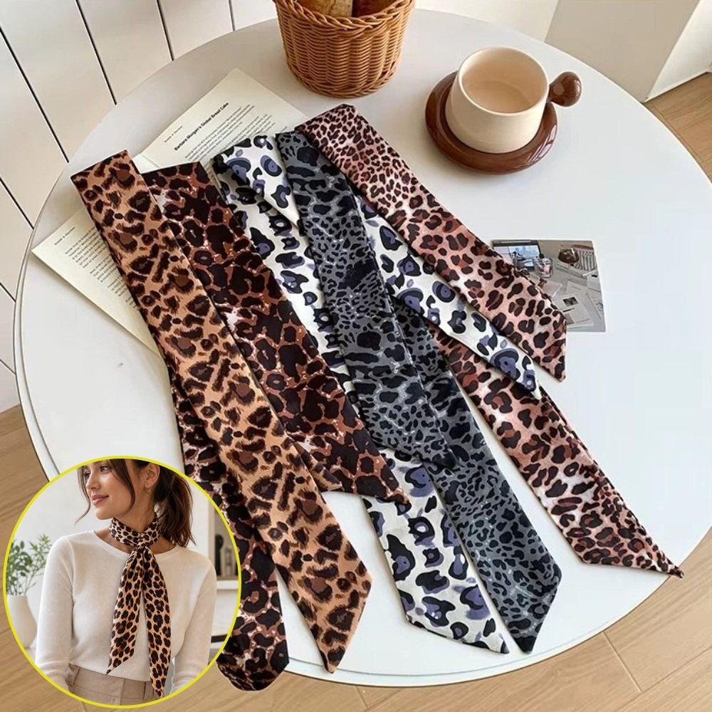 Leopard Print Slender Scarf Long Neck Scarf New Small Silk Scarf Bag Decoration