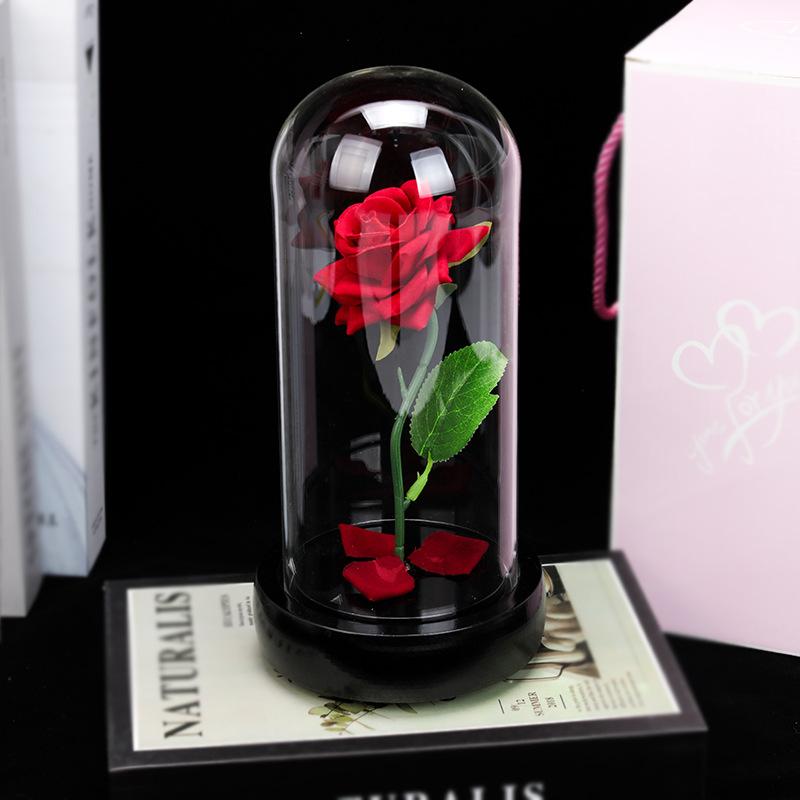 Eternal Flannel Rose Glass Cover Ornament Valentine's Day Gift Creative Ornament Simulation Flower Lampshade Ornament