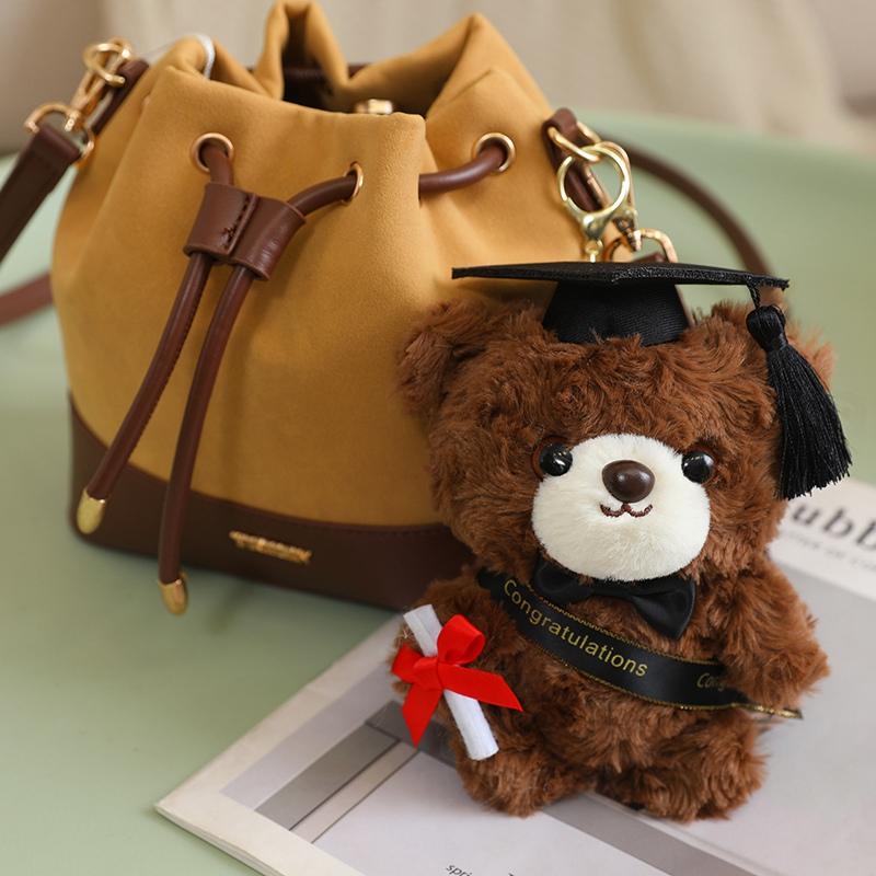15cm Graduation Bear Plush Toy Cute Teddy Bear Pendant Soft Doll Boys Girls Students Graduation Gift Mini Car Bag Decoration
