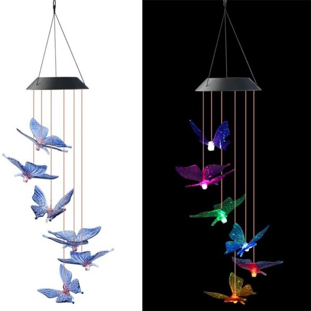 Cute Solar Wind Chime Hanging Colorful Gradient Hanging Solar Lights Weatherproof Solar Powered LED Wind Chime Light