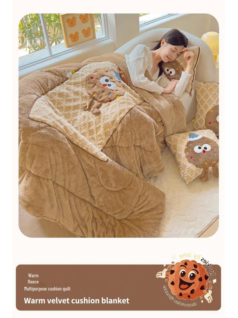 Winter Cartoon Kissen & Decke Kombi: Niedlich, Verdickt, Doppelte Verwendung für Auto oder Zuhause