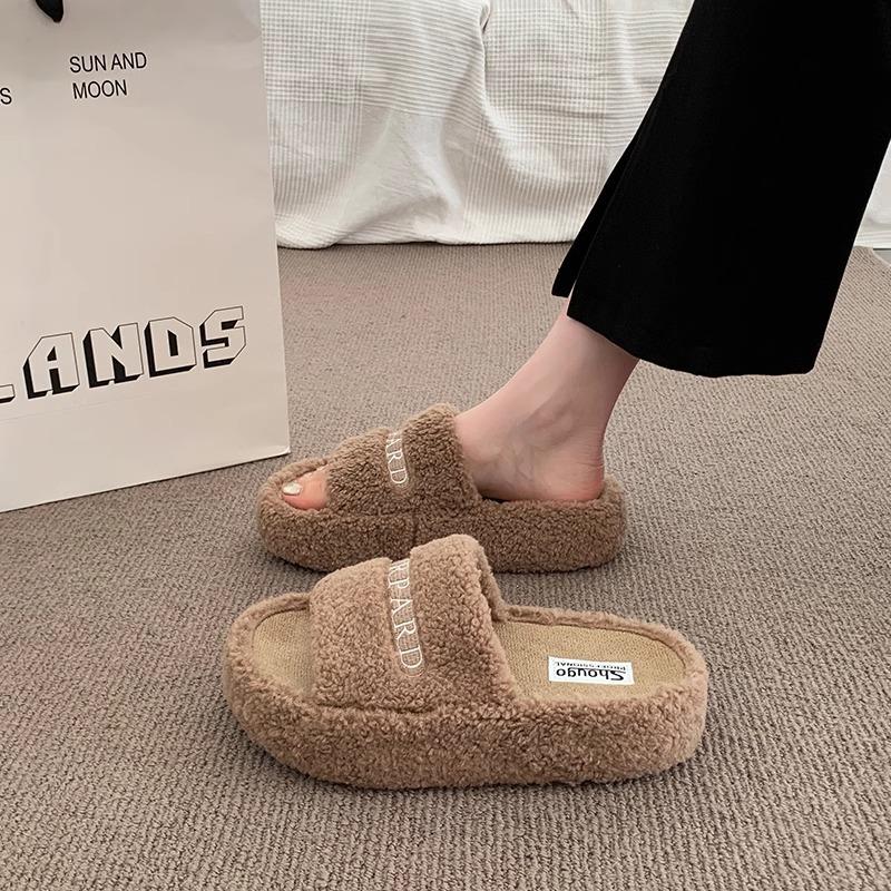 Mao Mao slippers women's wear 2025 autumn and winter new Korean version ins trendy shoes fluffy thickened home platform slippers