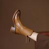 Coarse Brown Short Boots for Women British Style Side Zipper High Heels Polished Retro Round Toe Boots for Women
