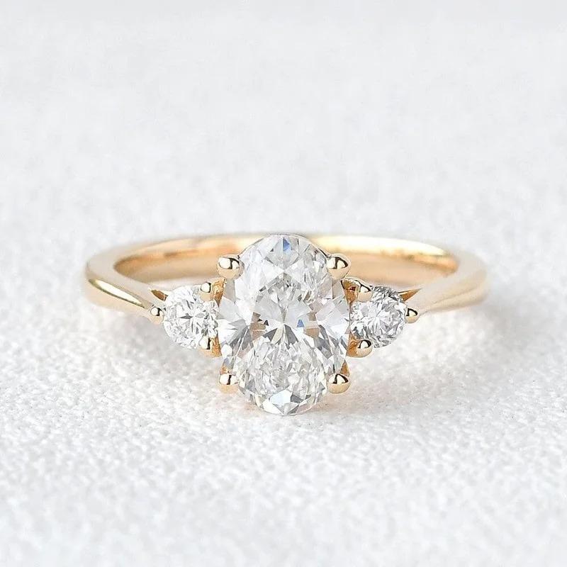 Oval Moissanite Engagement Ring 14K Yellow Gold Plated Silver Engagement Ring Vintage Engagement Ring