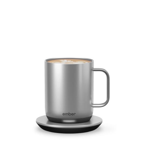 Ember Temperature Control Smart Mugs, 2 10oz Silver, 1.5 Hour Battery Life, App-Controlled Heated Coffee Mugs - Improved Design