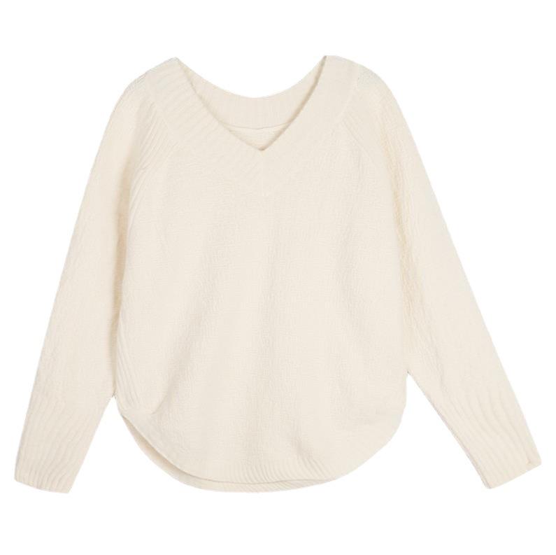 Autumn Winter Women's Sweater Knitwear Loose V-neck Medium-length Knitted Tops Pullover Jumper