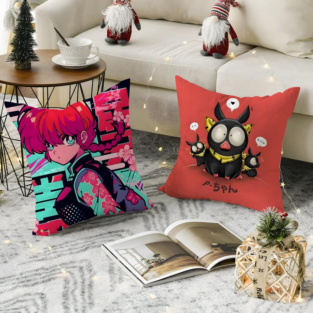 Cartoon Comic P Chan R-Ranma ½ 3 Pillow Case Natural Linen Organic Fabric Double-Sided Printing Sofa Home Decor Gift Pillow Case