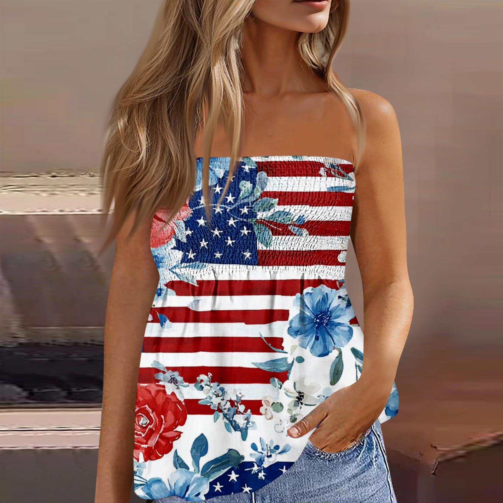 

Women s fashionable sexy backless elastic Independence Day print bandeau top L синий