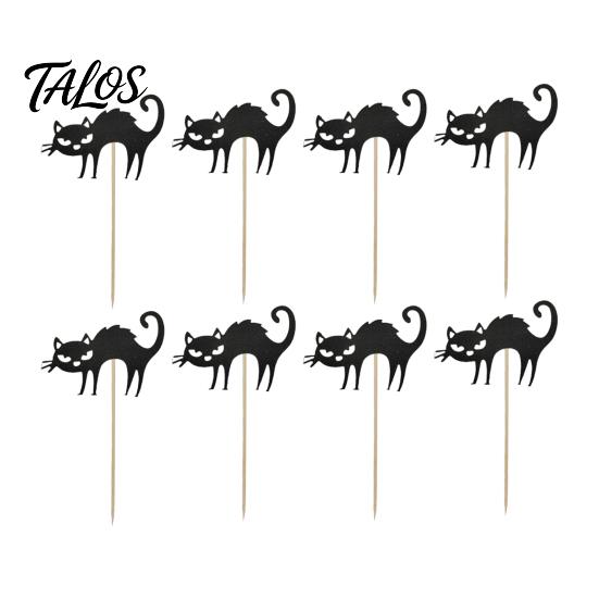 Halloween Themed Cake Accessory 8 Pcs Cat Cupcake Topper, Black Cute Kitten Silhouette Topper Food Pick for Baby Shower Birthday Wedding Party